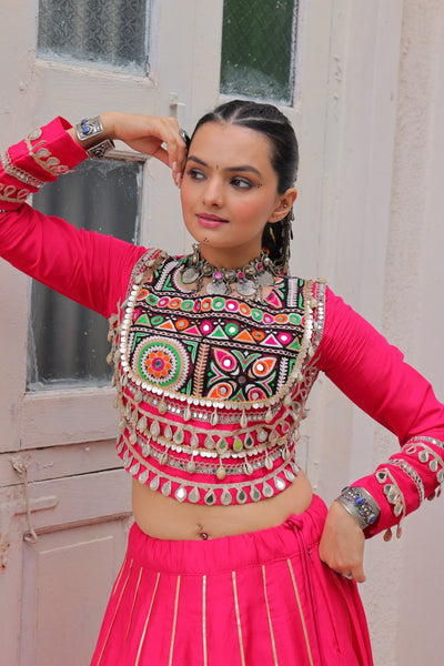 Designer Lehenga With Kutchi Gamthi Embroidered Blouse And Mirror Work