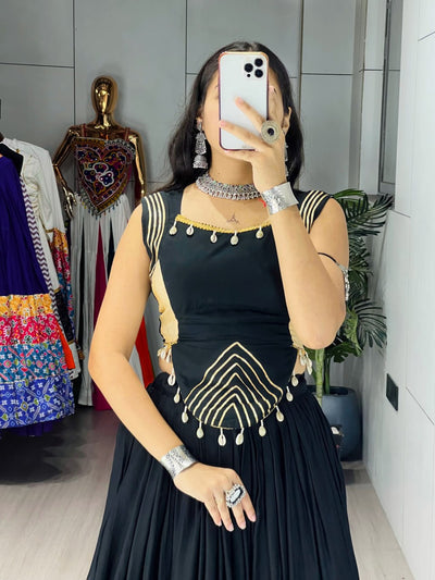 ELEGANT BLACK DESIGNER LEHENGA WITH GOLDEN GOTTA PATTI BORDER