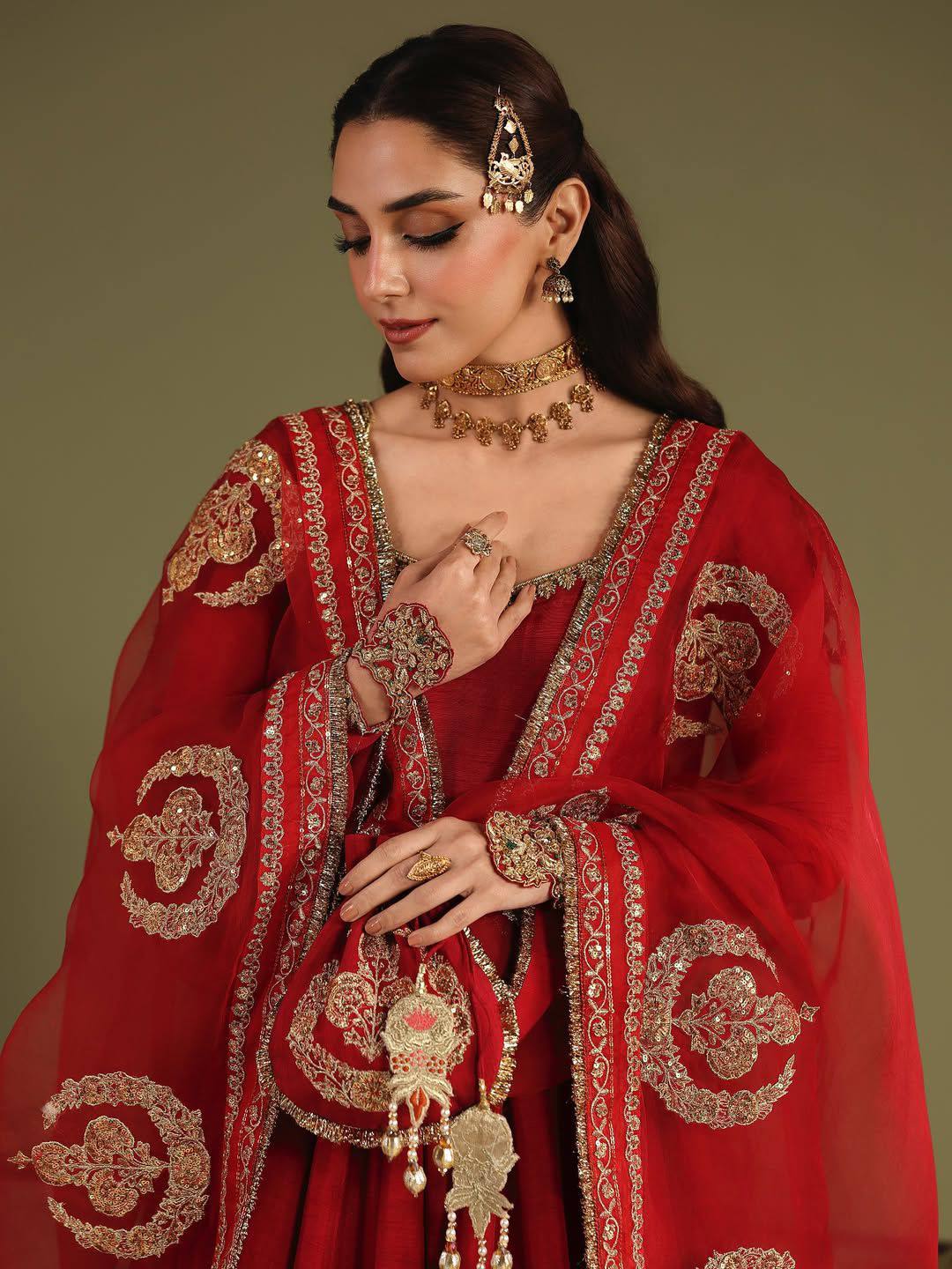 Royal Red Zari Embroidered Anarkali Gown Set With Dupatta