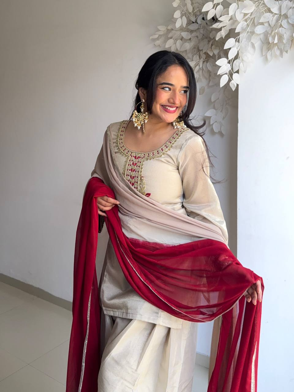Farshi Salwar Suit With Red  And Dual-Tone Dupatta
