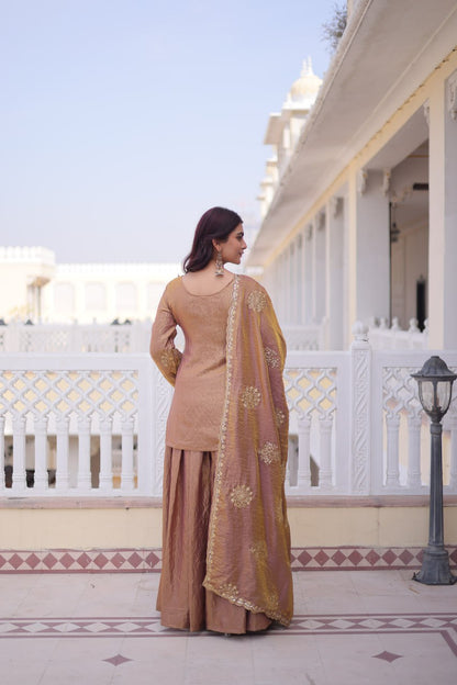 Embroidered Kurta Sharara Set with Zari Work And Dupatta