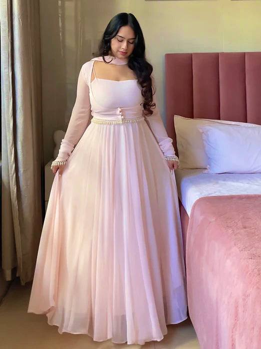 Flared Georgette Anarkali Gown With Full Sleeve Jacket
