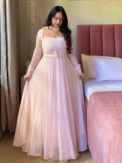 Flared Georgette Anarkali Gown With Full Sleeve Jacket