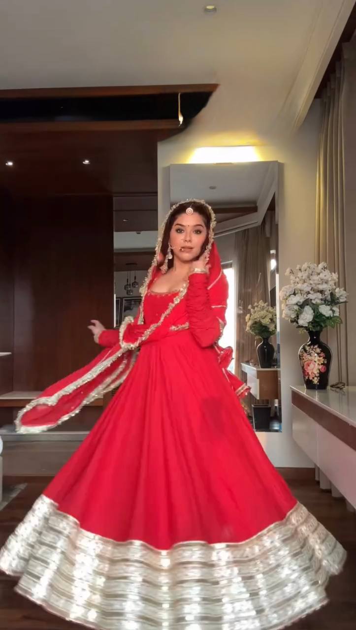 Red Anarkali Suit With Gold Embroidery