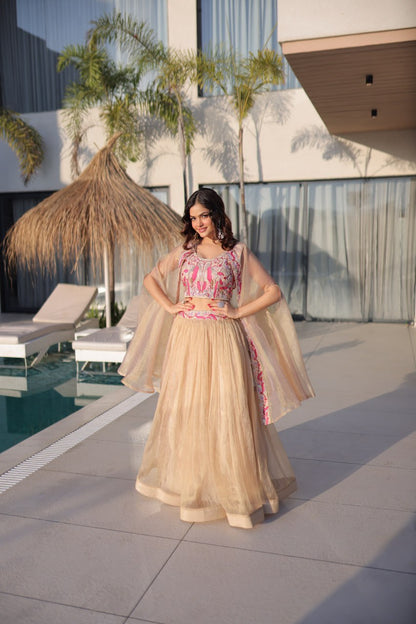 Dusty Pink Sequined Embroidered Lehenga Set With Beads Work Blouse