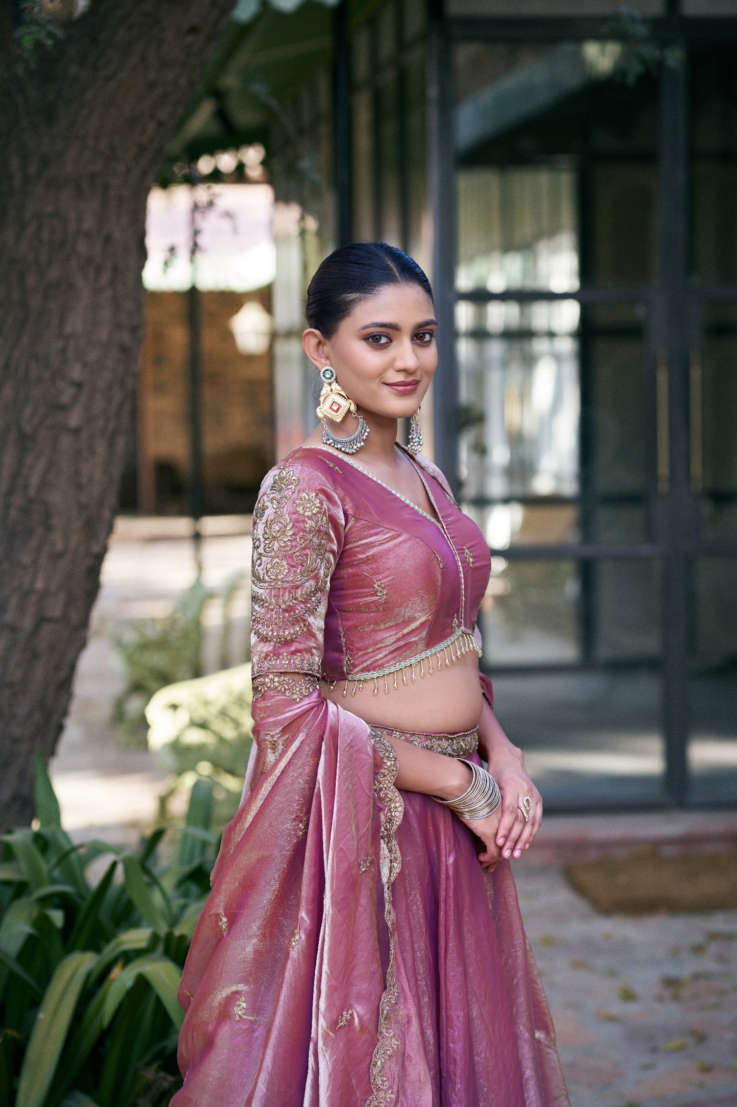 Designer Fendy Silk Lehenga Set With Zari Scallop Border And Attached Drape Dupatta