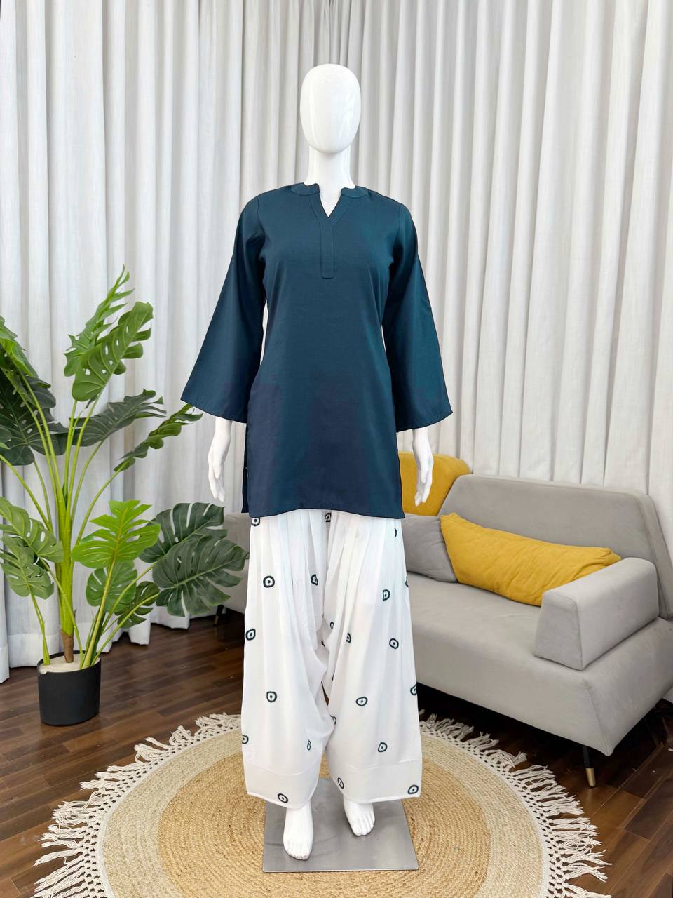 Cotton Short Kurta With Embroidered Farshi Salwar Co-ord Set