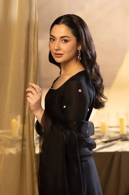 Black Embroidered Salwaar Suit With Floral Work And Net Dupatta