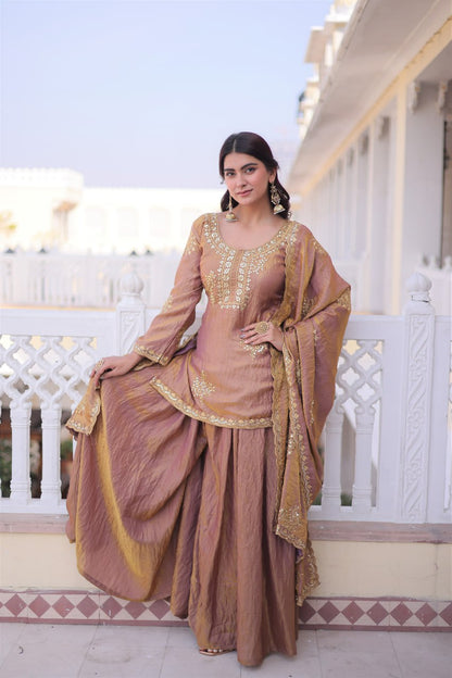 Embroidered Kurta Sharara Set with Zari Work And Dupatta