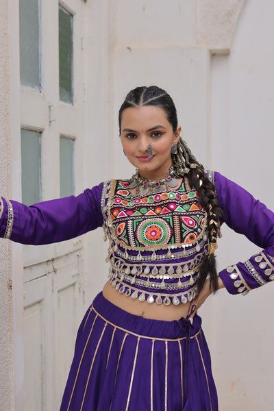 Designer Lehenga With Kutchi Gamthi Embroidered Blouse And Mirror Work