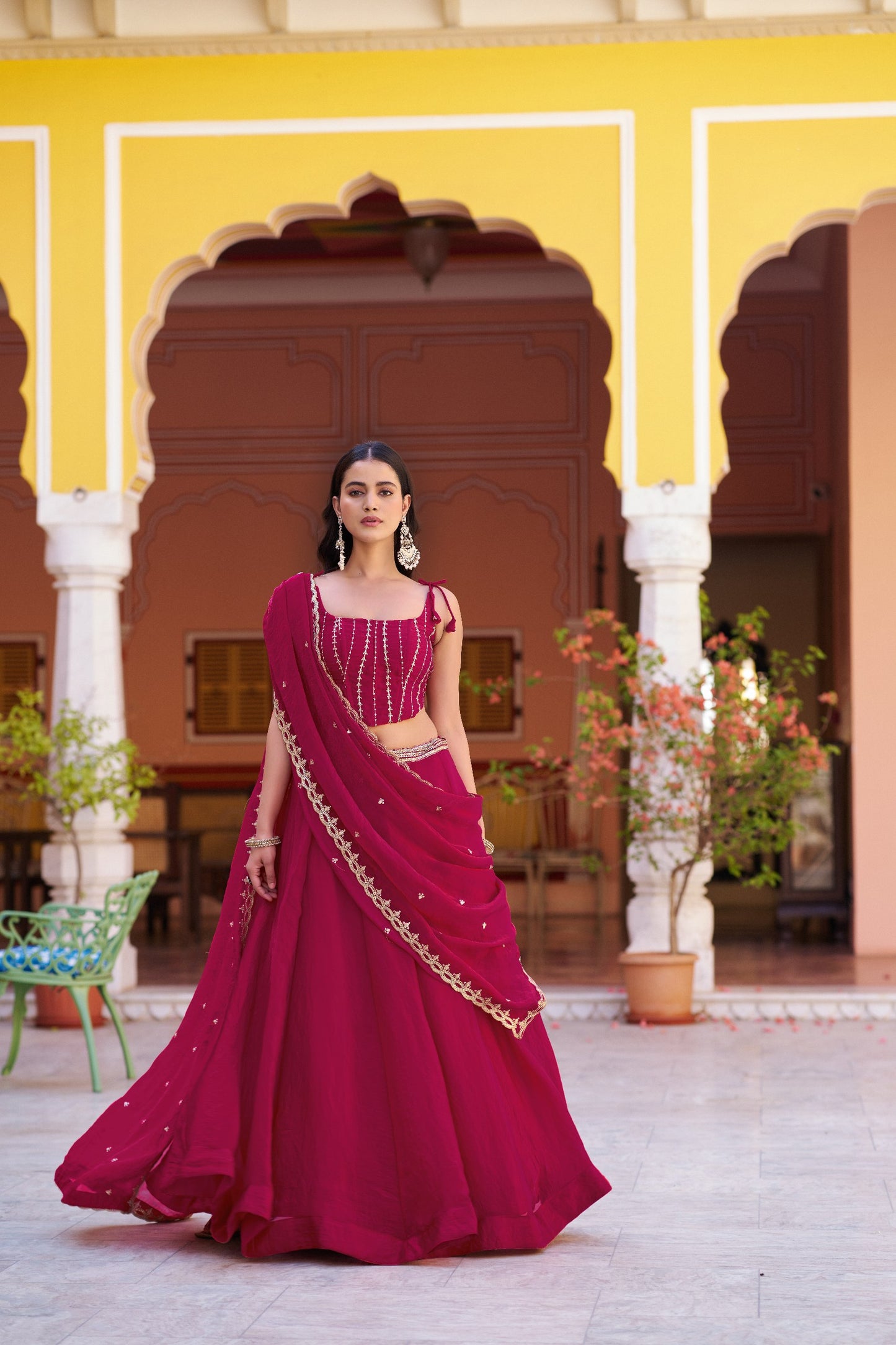 Zari Embroidered Pre-Draped Lehenga Choli Set With Attached Dupatta