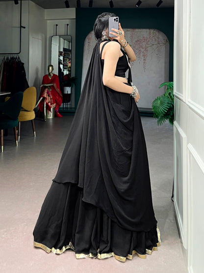 Black 6 meter Flared Lehenga Choli With Embroidery Blouse