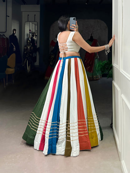 Multicolor Panelled Navratri Lehenga With Gota Patti Work And Mirror Choli