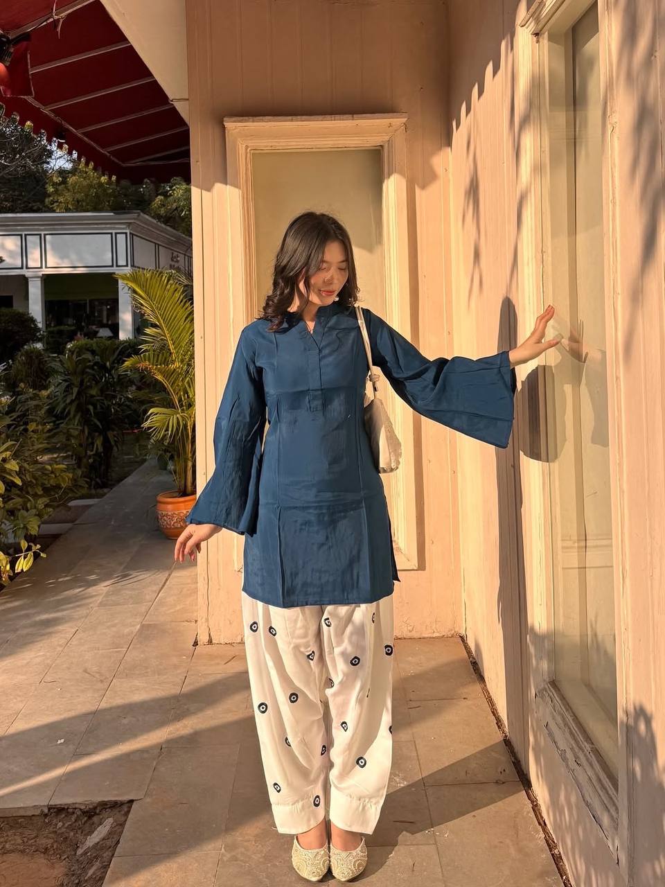 Cotton Short Kurta With Embroidered Farshi Salwar Co-ord Set