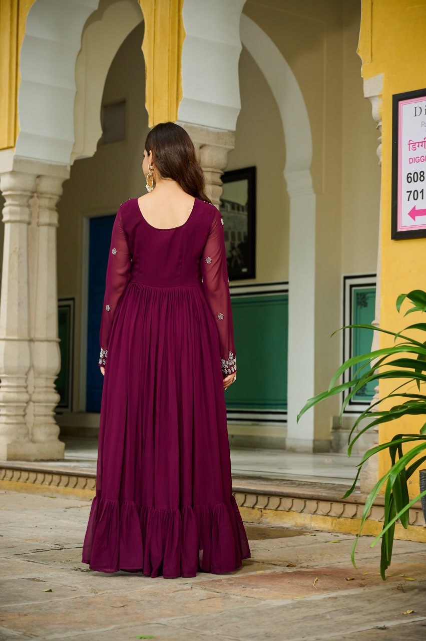 Royal Plum With Embroidered Georgette Anarkali Set