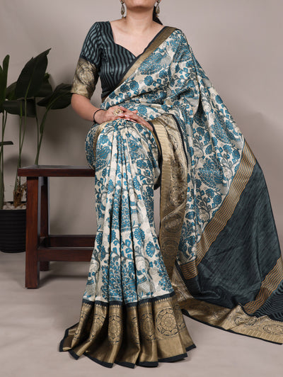 Floral Weaving Silk Saree with Rich Zari Border