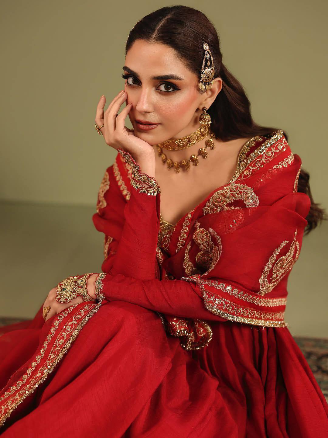 Royal Red Zari Embroidered Anarkali Gown Set With Dupatta