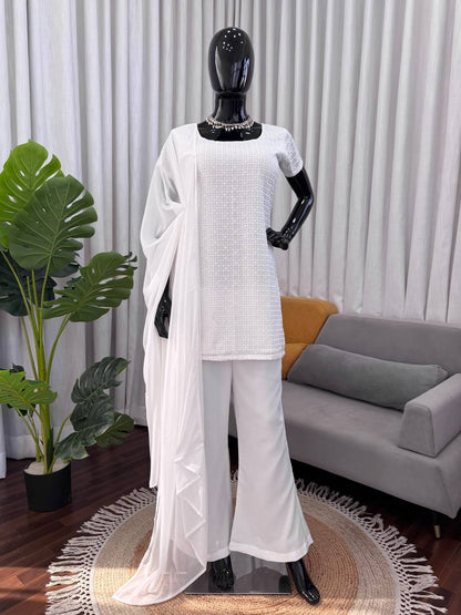 White Iconic 90's Style Set With Dupatta And Pant
