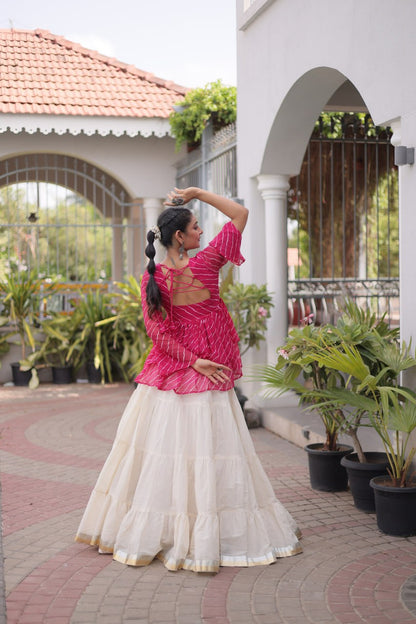 12 Meter Layered Flared Lehenga Choli With Kutchi Mirror Work And Leheriya Ruffle Top