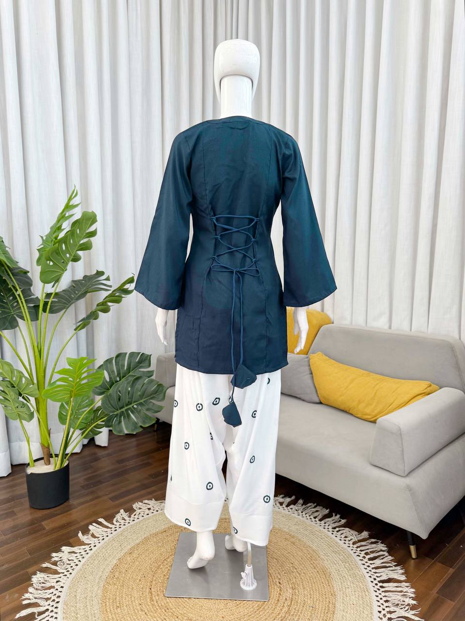 Cotton Short Kurta With Embroidered Farshi Salwar Co-ord Set