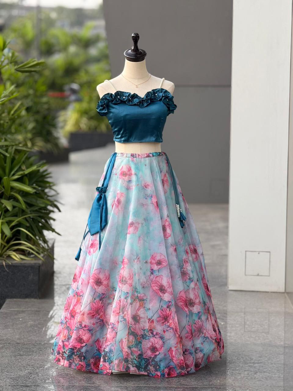 Crop Top With Floral Lehenga