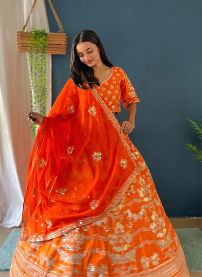 Kesari Orange Embroidered Lehenga Choli Set With Dupatta