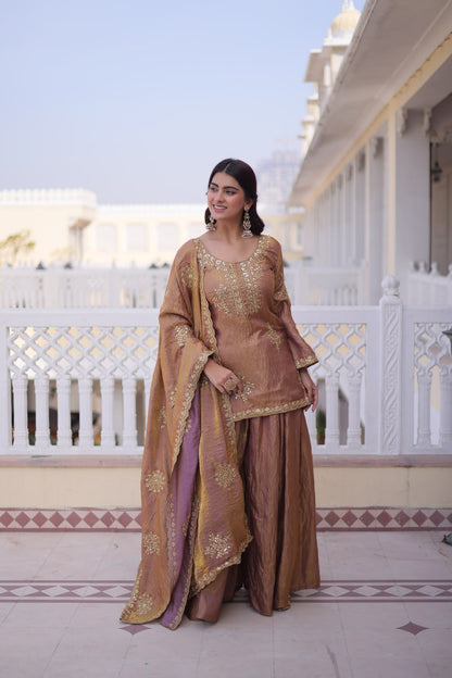 Embroidered Kurta Sharara Set with Zari Work And Dupatta