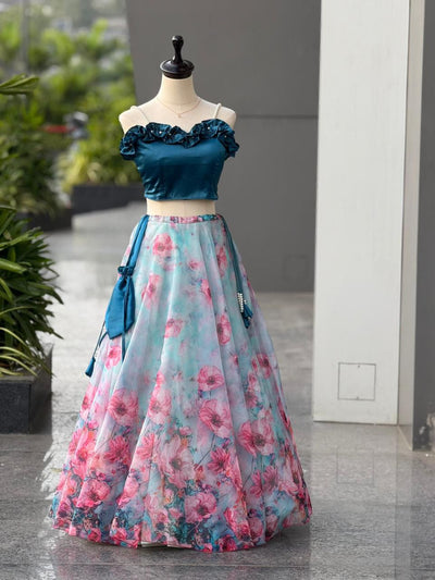 Crop Top With Floral Lehenga