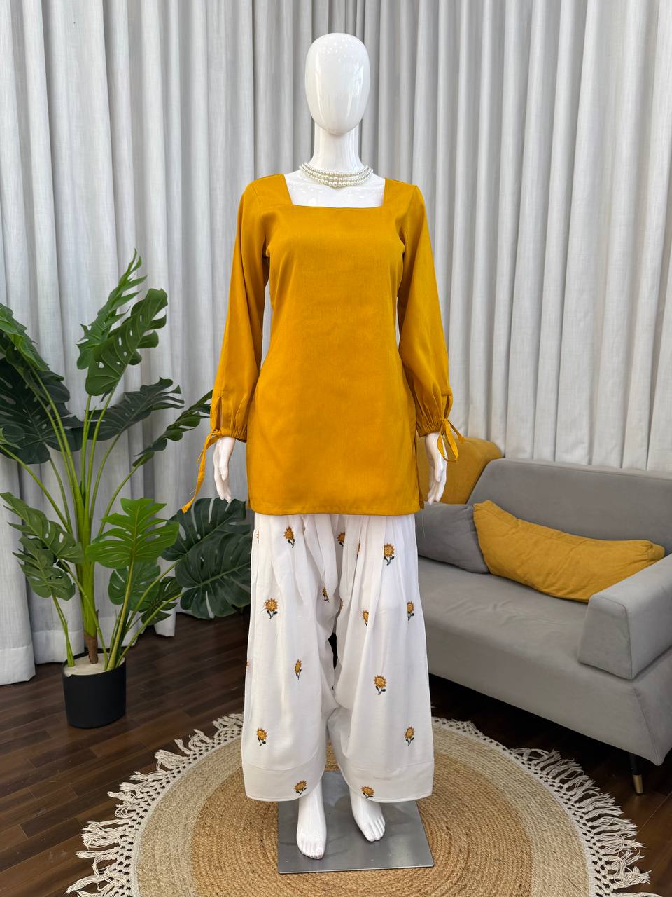 Cotton Short Kurta With Embroidered Farshi Salwar Co-ord Set