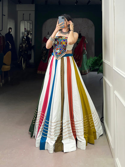 Multicolor Panelled Navratri Lehenga With Gota Patti Work And Mirror Choli