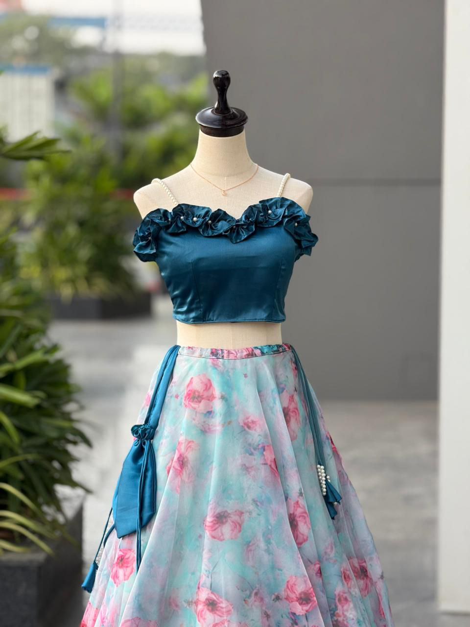 Crop Top With Floral Lehenga