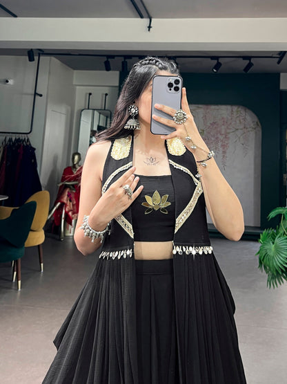 Black 6 meter Flared Lehenga Choli With Embroidery Blouse