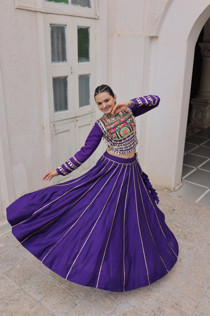 Designer Lehenga With Kutchi Gamthi Embroidered Blouse And Mirror Work