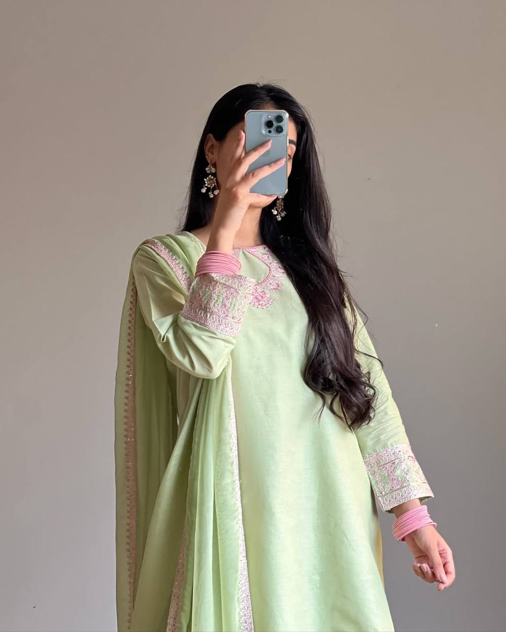 Pista Green Embroidered Farshi Salwar Suit Set With Dupatta