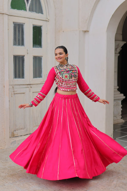 Designer Lehenga With Kutchi Gamthi Embroidered Blouse And Mirror Work