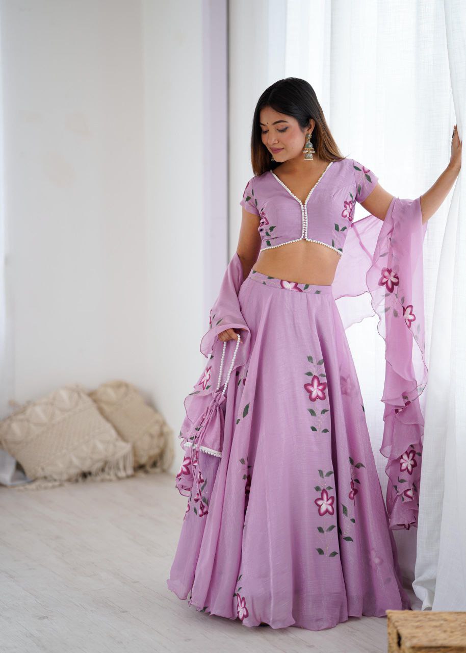 LAVENDER FLORAL PRINTED LEHENGA CHOLI WITH DUPATTA