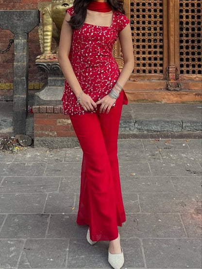 Red Embroidered 90's Style Iconic Set