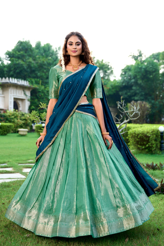Kanchipuram  Lehenga Set With Contrast Dupatta And Blouse