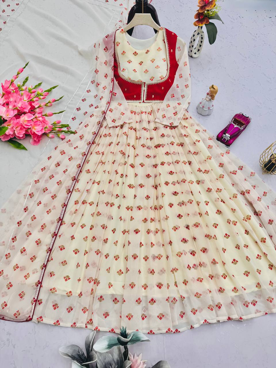 Elegant  Anarkali With Red Accents