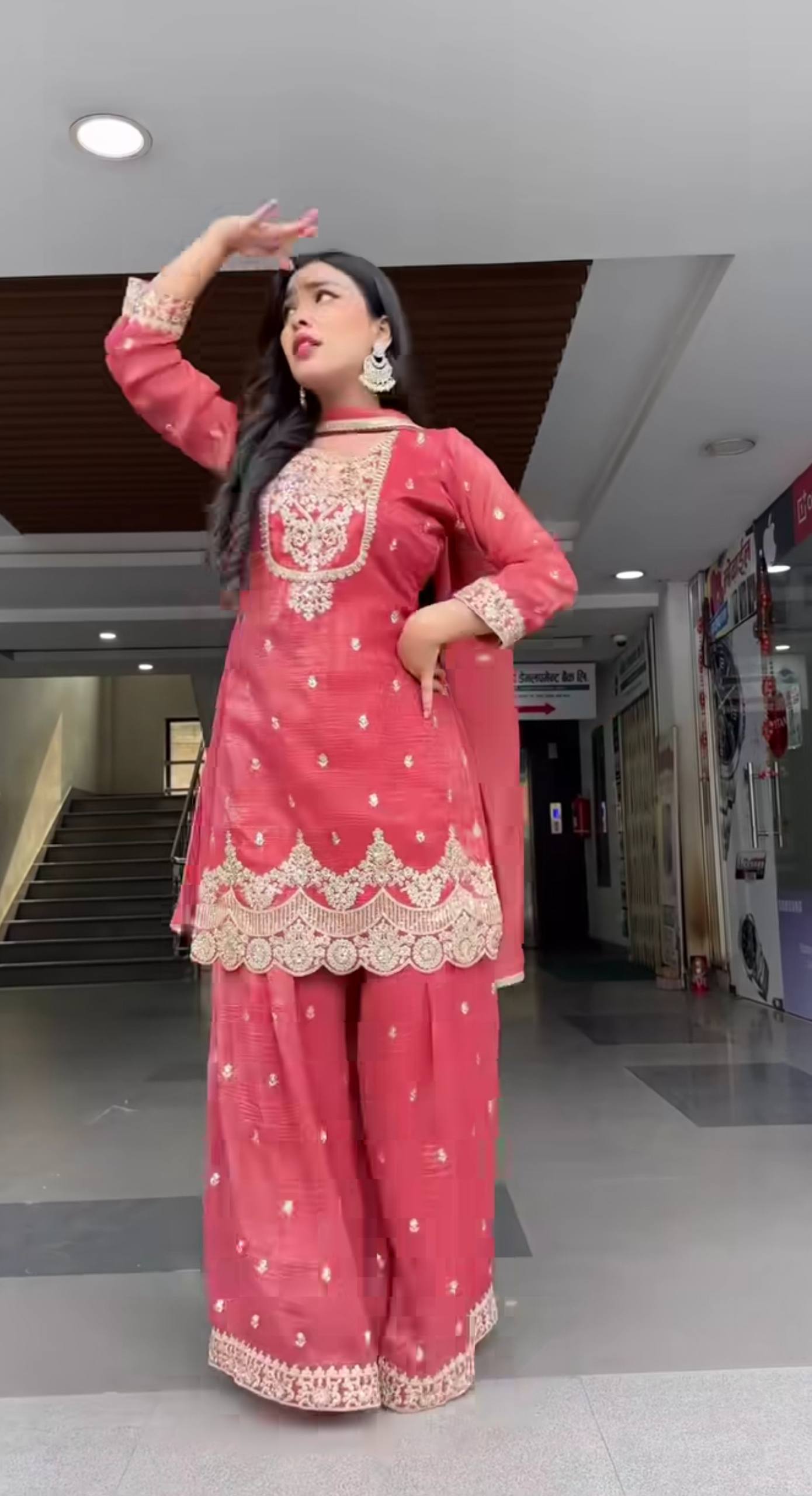 Pink Embroidery Sharara Suit With Intricate Beige Lace Work 🎀