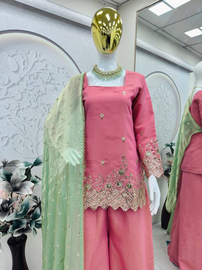 Blush Pink Embroidered Kurta Sharara Set
