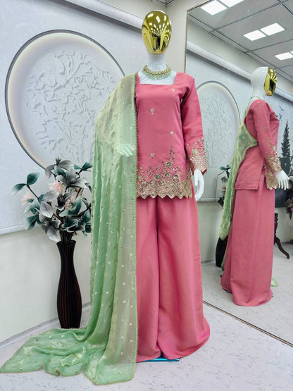 Blush Pink Embroidered Kurta Sharara Set