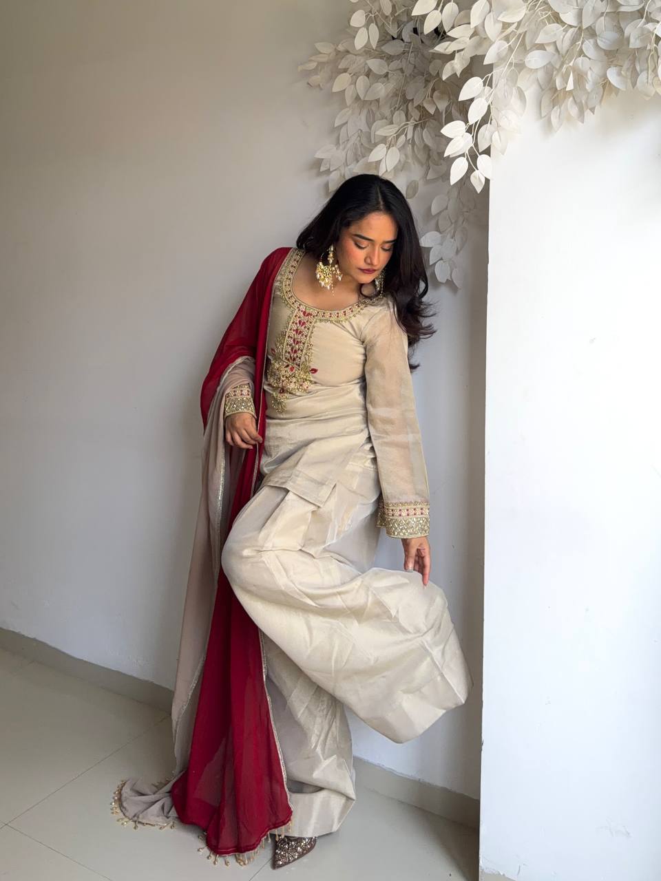 Farshi Salwar Suit With Red  And Dual-Tone Dupatta