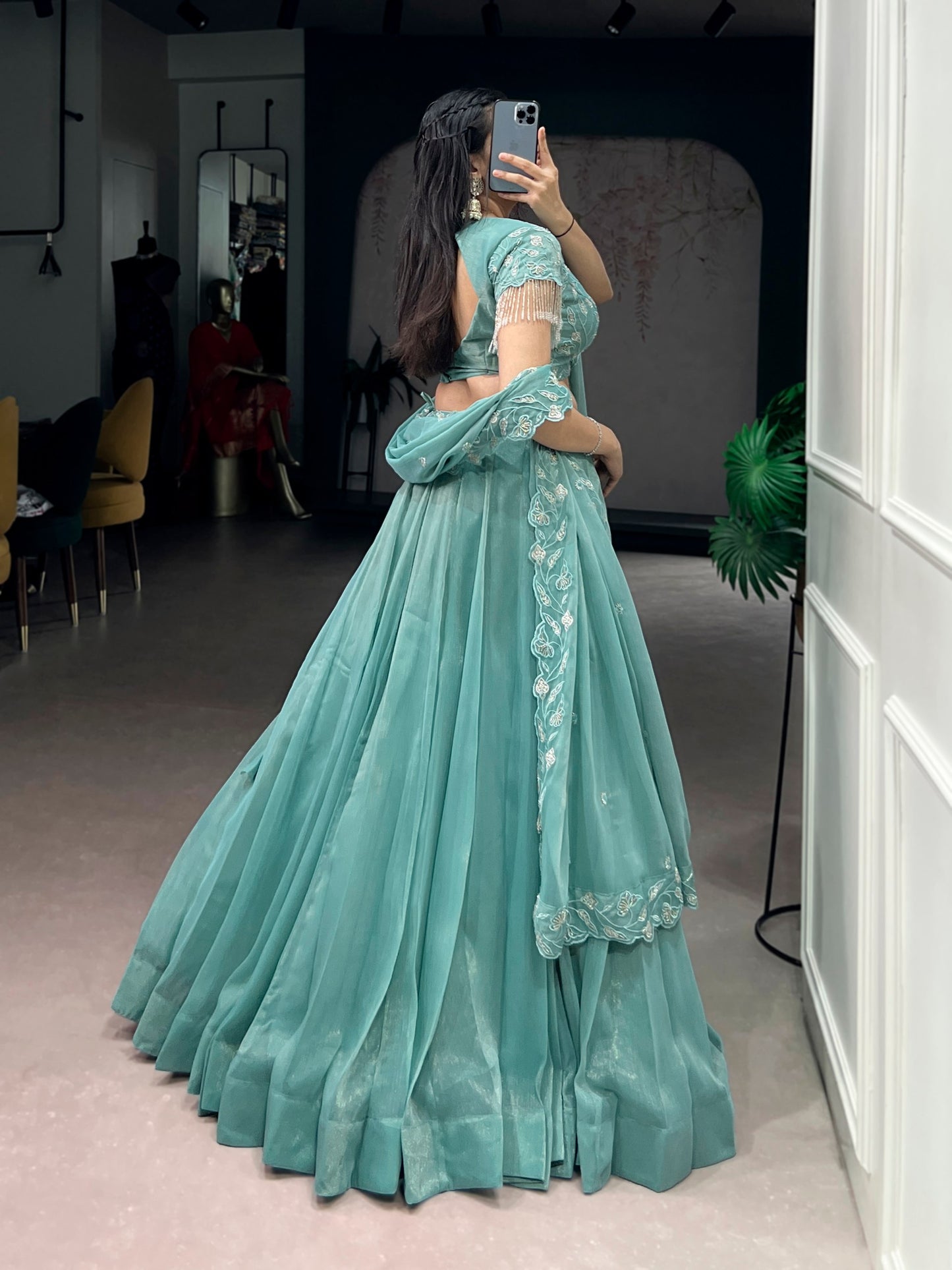 Pastel Blue Lehenga Choli With Intricate Embroidery And Dupatta