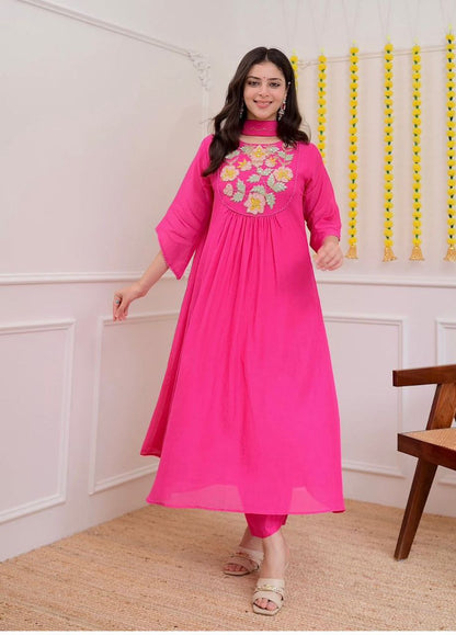 Floral Embroidered Pink Anarkali Set
