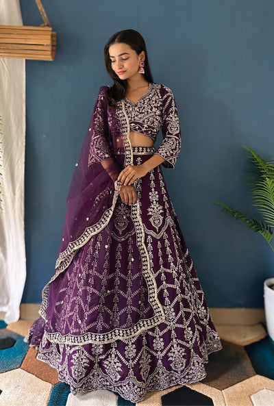 Purple Embroidery Lehenga Choli With Dupatta