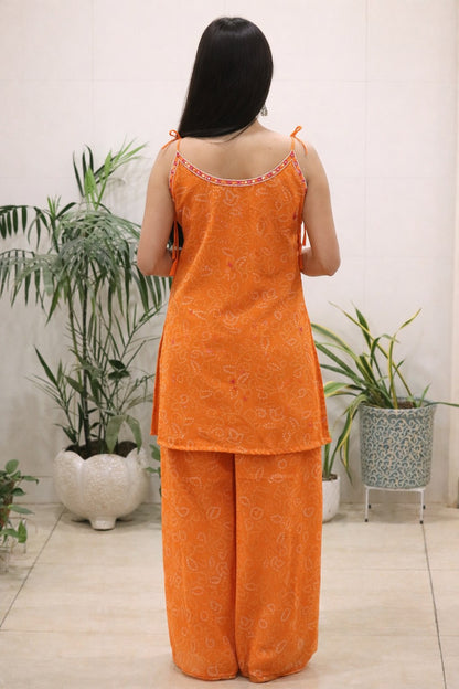 Plain Tissue Palazzo Suit Set With Sleeveless Kurta
