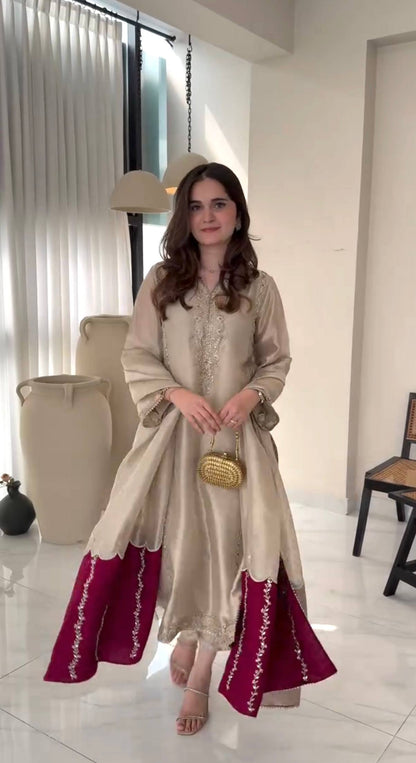 Embroidery Kurti With Plazzo And Dupatta