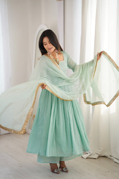 Mint Green Flared Anarkali Suit Set With Dupatta – Festive Ethnic Wear