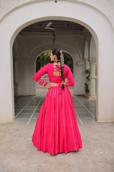 Designer Lehenga With Kutchi Gamthi Embroidered Blouse And Mirror Work